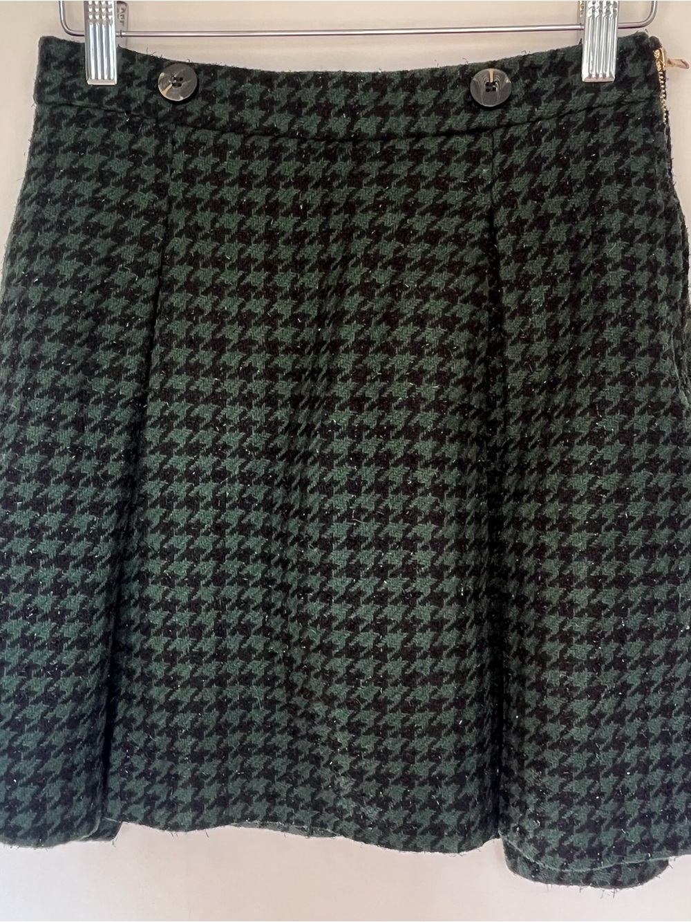 Dark Academia Textured ModCloth Green Black Houndstooth Mini Skirt Size 2